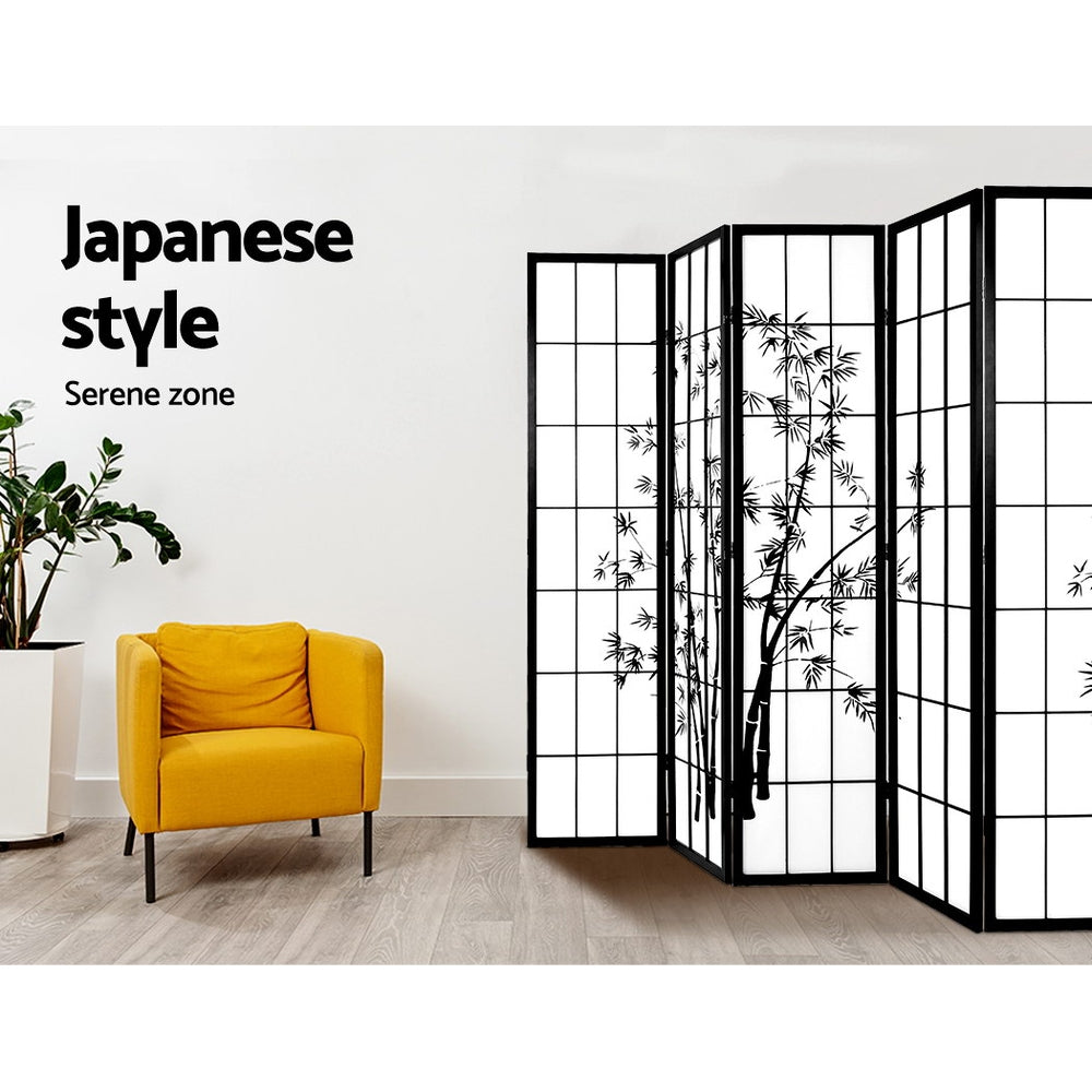 Artiss 8 Panel Room Divider Screen 348x179cm Bamboo Black White 6