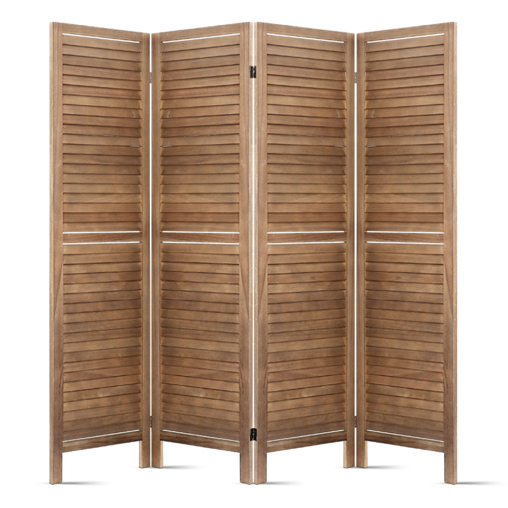 Artiss 4 Panel Room Divider Screen 160x170cm Louver Oak 3