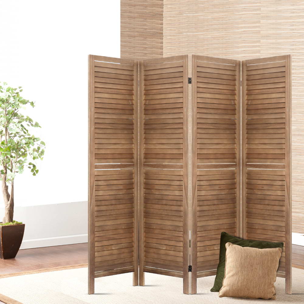 Artiss 4 Panel Room Divider Screen 160x170cm Louver Oak 7