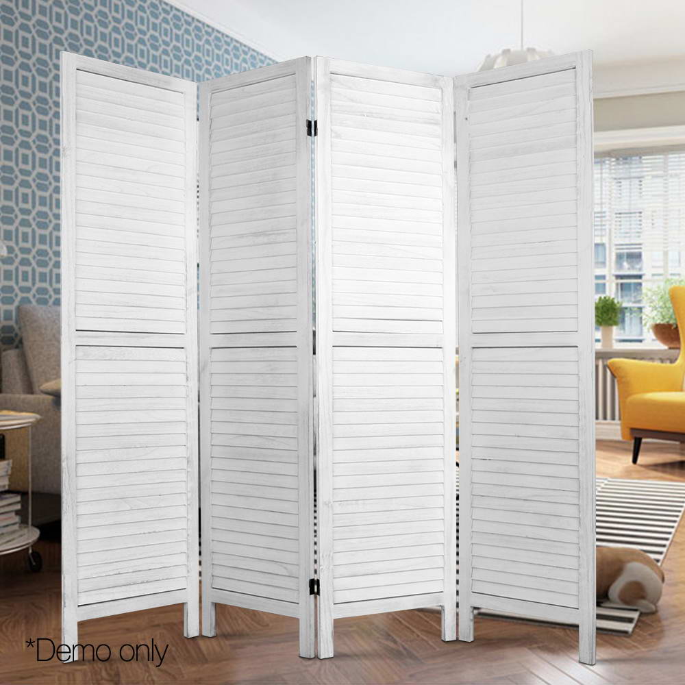 Artiss 4 Panel Room Divider Screen 163x170cm Louver White 6