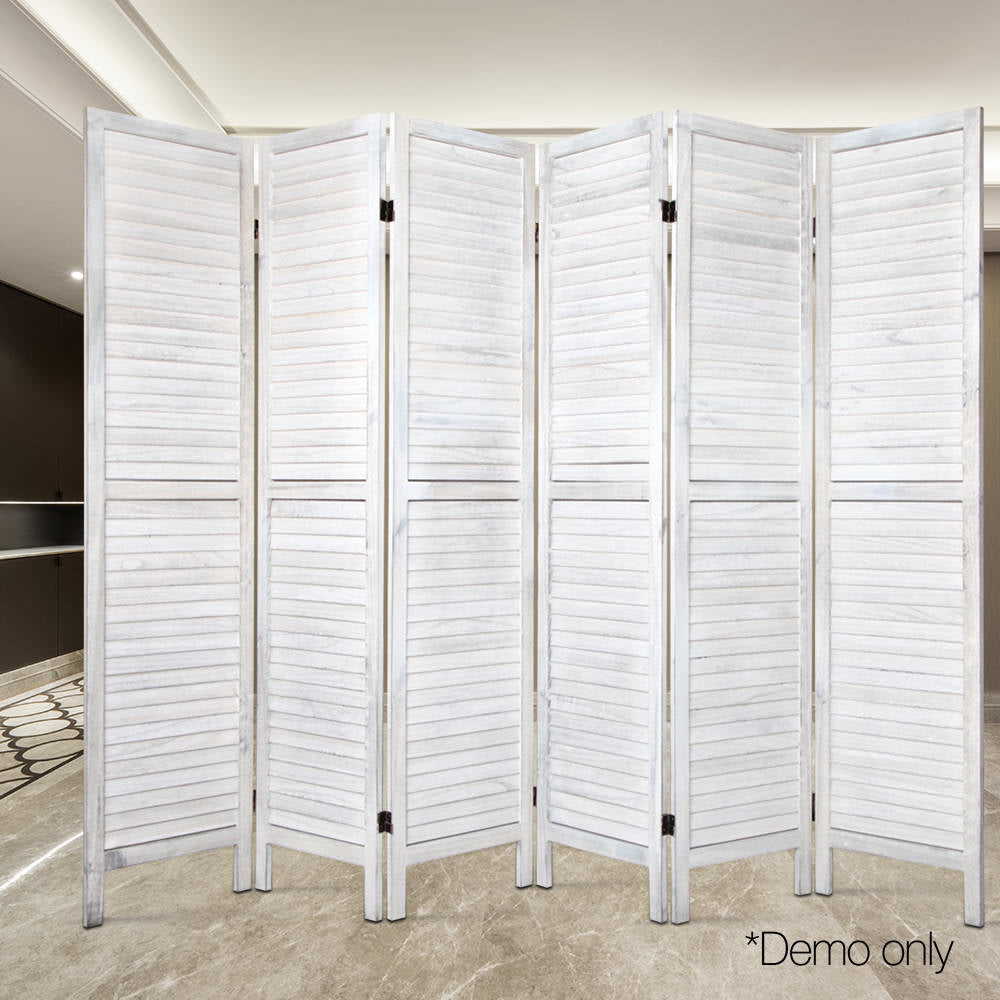 Artiss 6 Panel Room Divider Screen 245x170cm Louver White 6