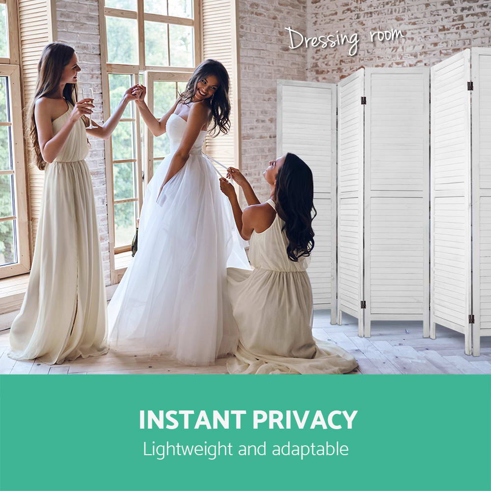 Artiss 6 Panel Room Divider Screen 245x170cm Louver White 7