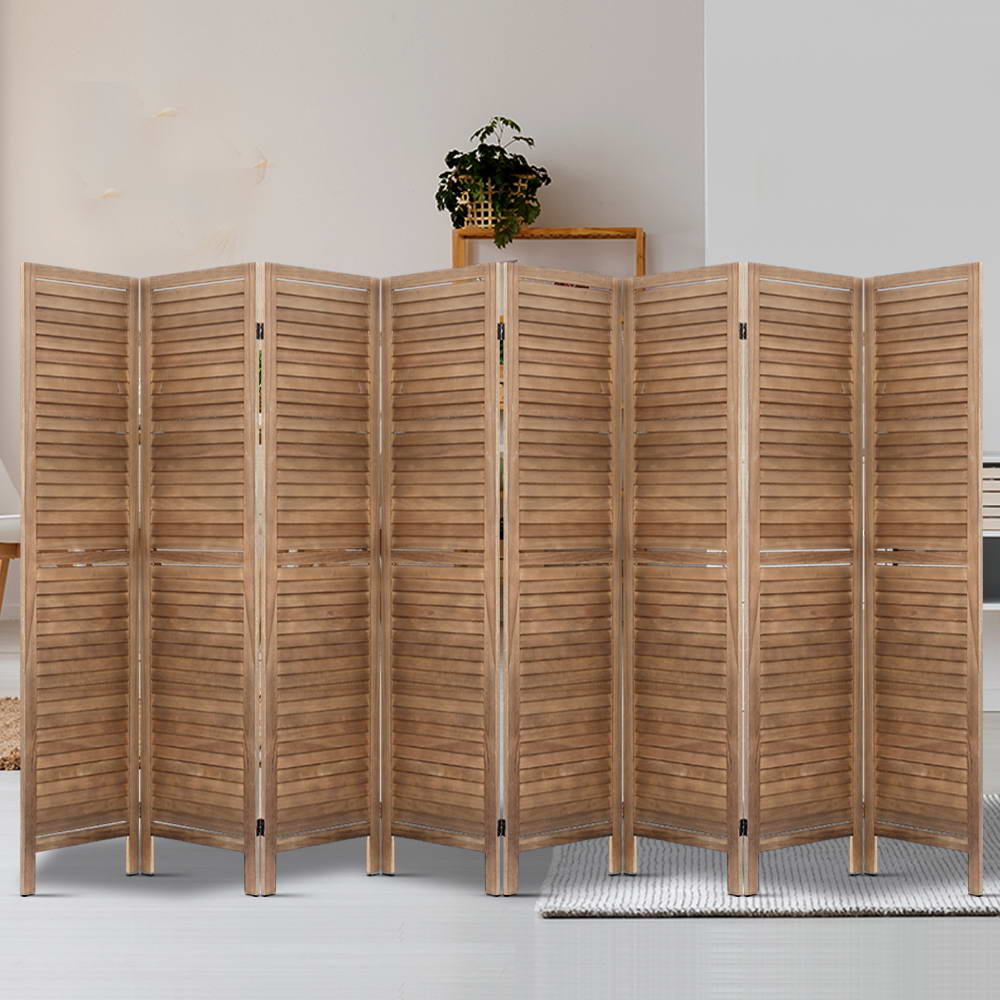 Artiss 8 Panel Room Divider Screen 326x170cm Louver Oak 7