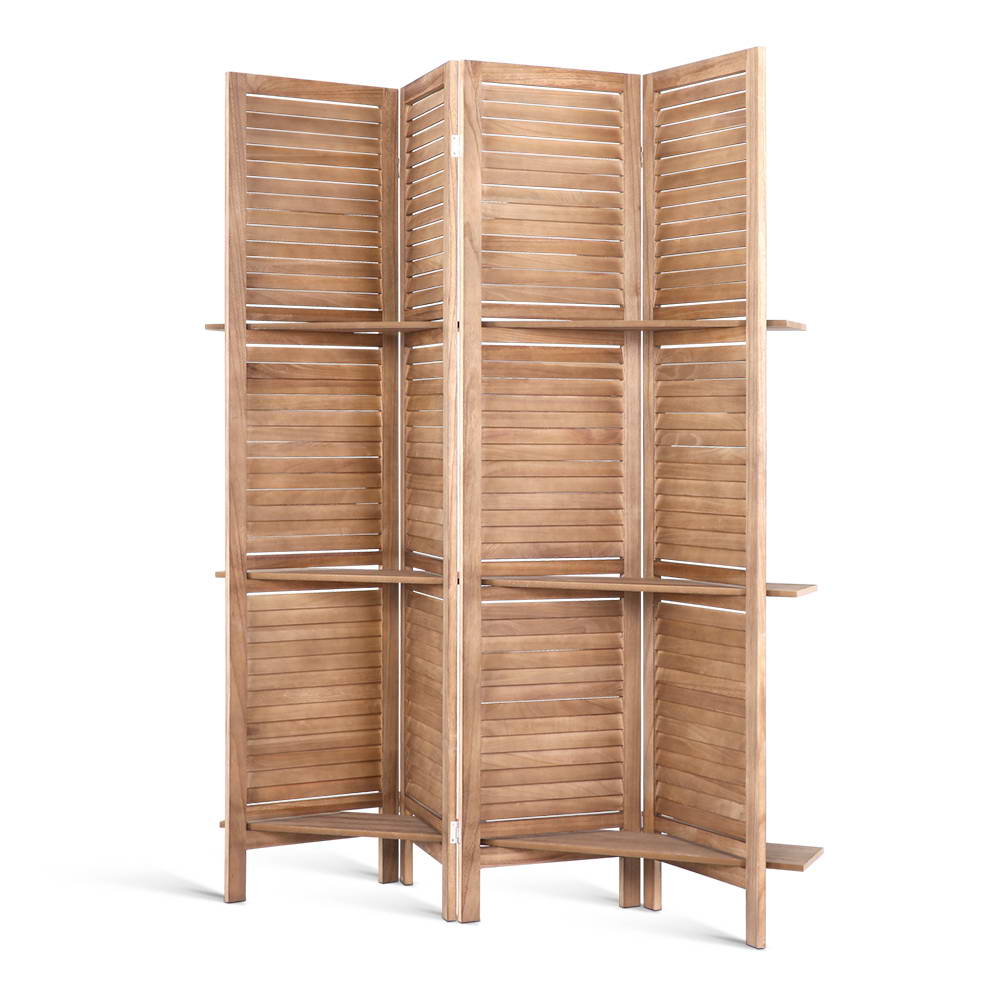 Artiss 4 Panel Room Divider Screen 163x170cm Shelf Oak 8
