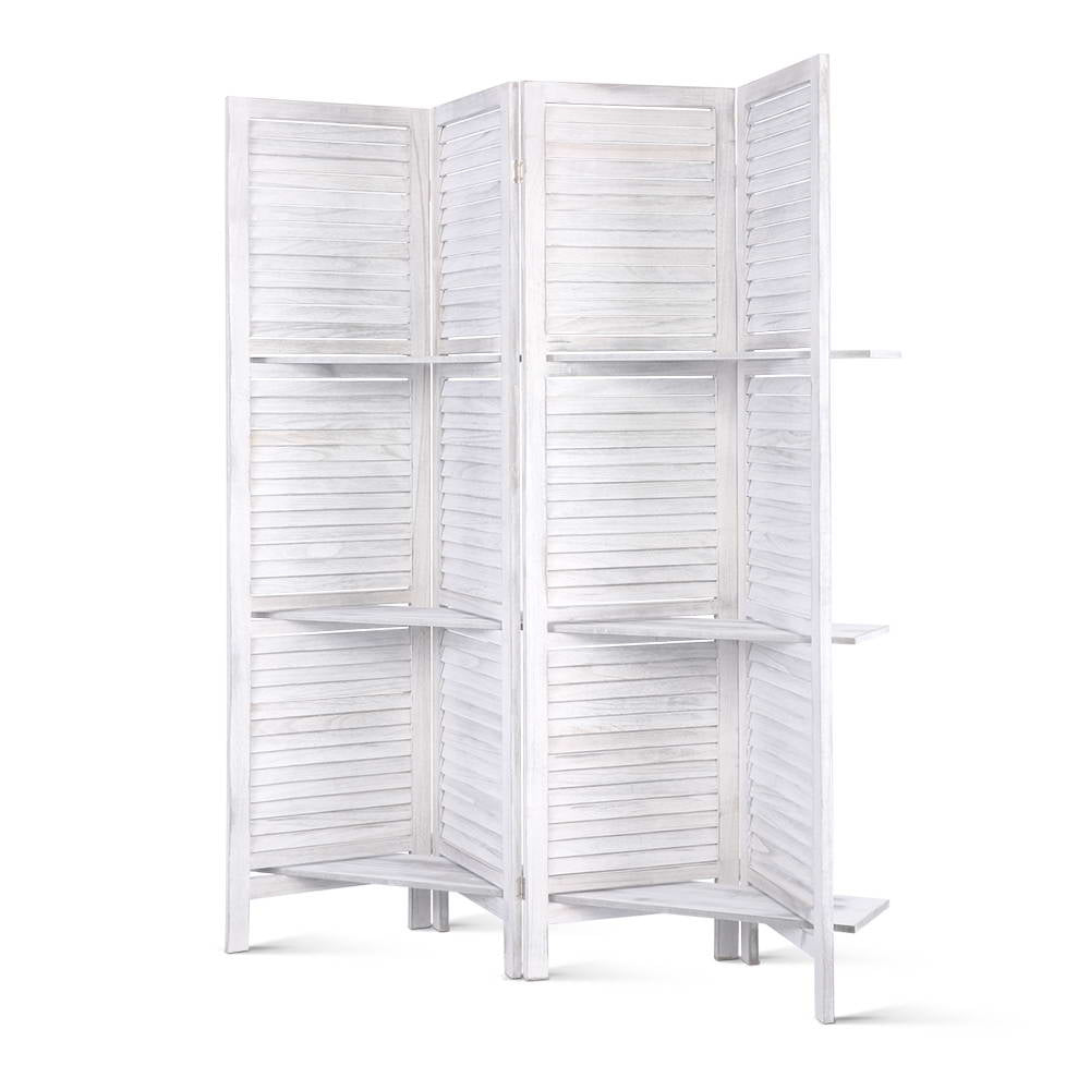 Artiss 4 Panel Room Divider Screen 163x170cm Shelf White 8