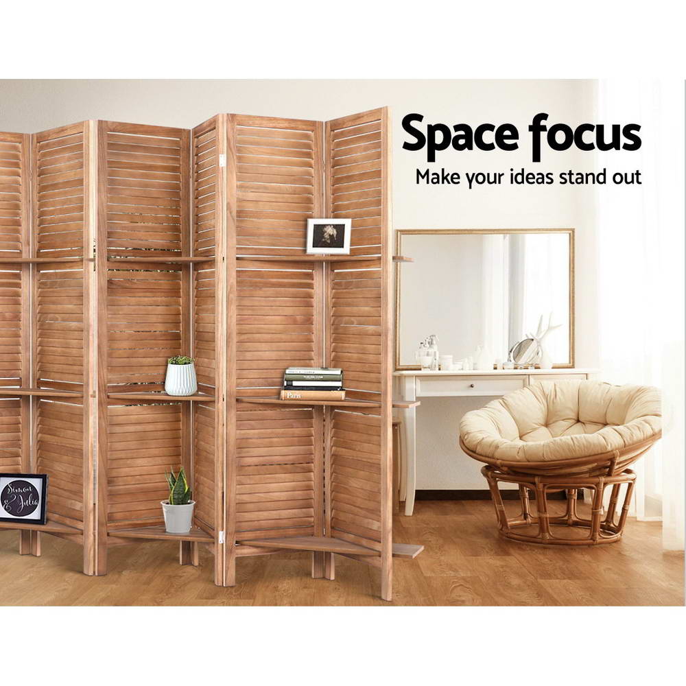 Artiss 8 Panel Room Divider Screen 326x170cm Shelf Oak 4