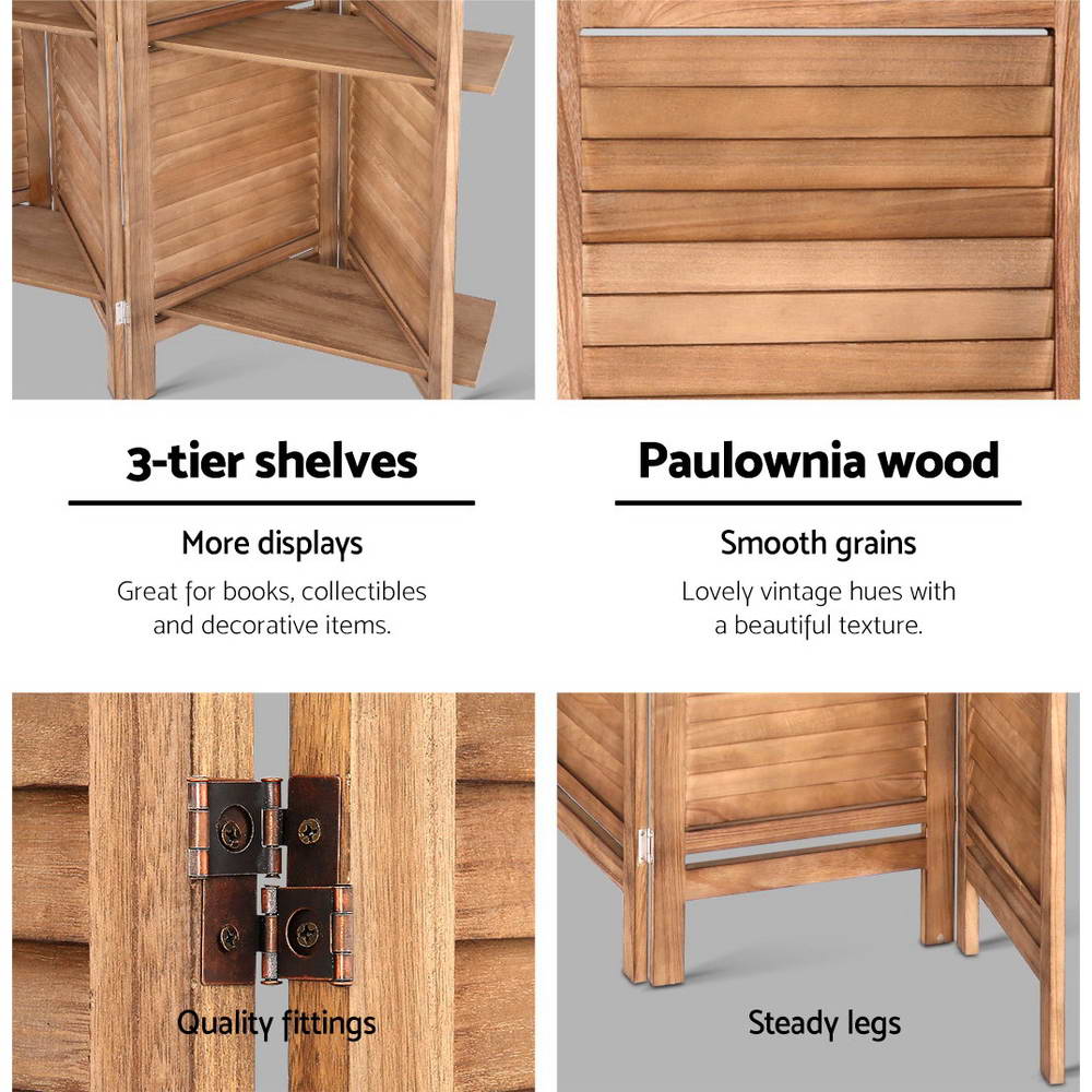 Artiss 8 Panel Room Divider Screen 326x170cm Shelf Oak 6