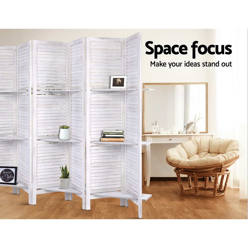 Artiss 8 Panel Room Divider Screen 326x170cm Shelf White 4