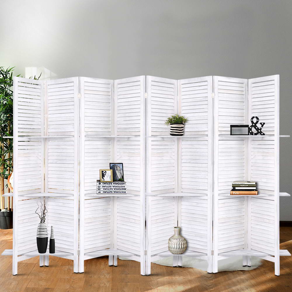 Artiss 8 Panel Room Divider Screen 326x170cm Shelf White 7