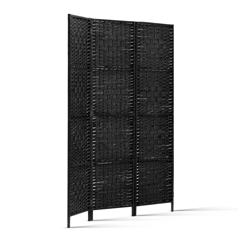 Artiss 3 Panel Room Divider Screen 123x170cm Woven Black 3