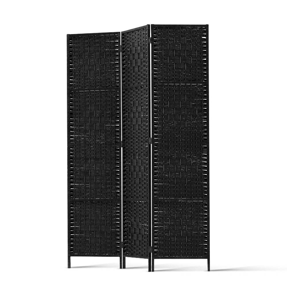 Artiss 3 Panel Room Divider Screen 123x170cm Woven Black 4