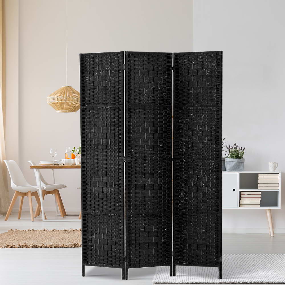 Artiss 3 Panel Room Divider Screen 123x170cm Woven Black 7