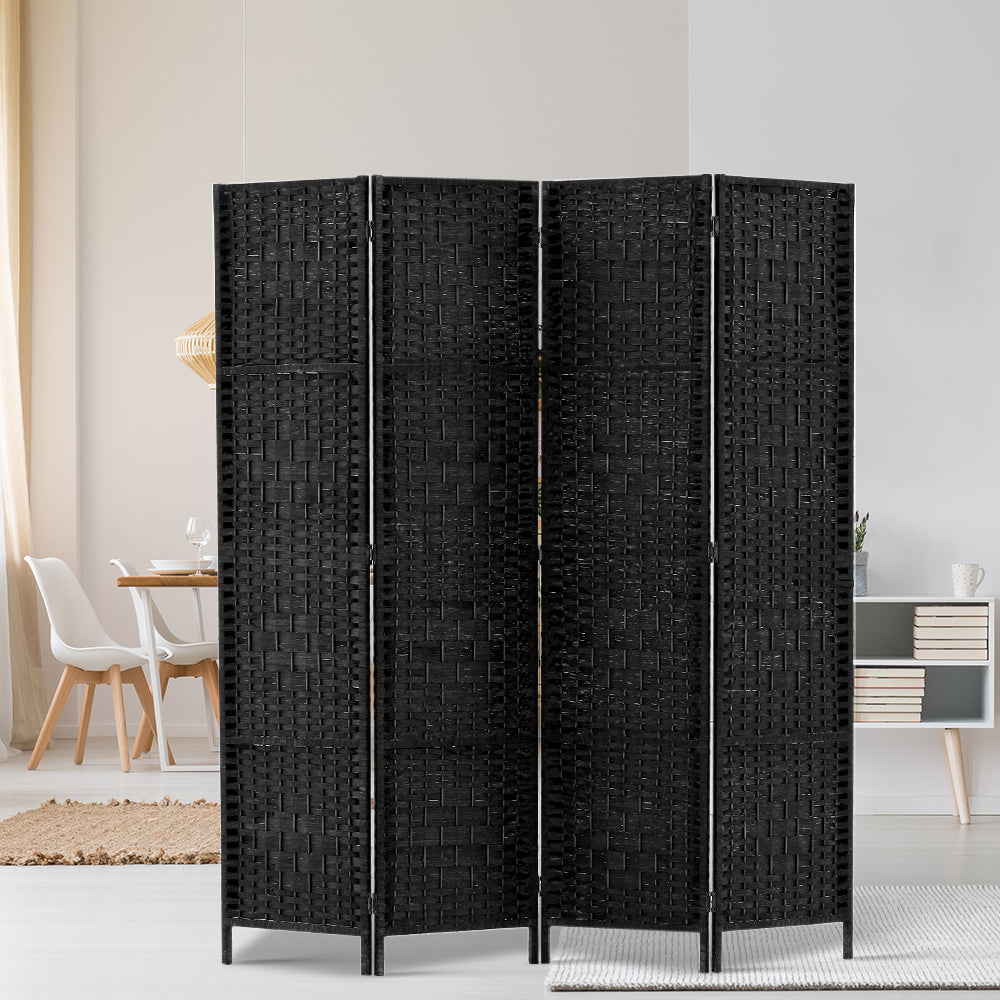 Artiss 4 Panel Room Divider Screen 163x170cm Woven Black 8
