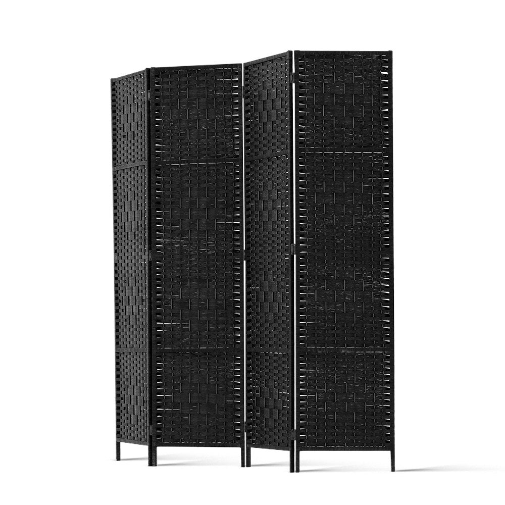 Artiss 4 Panel Room Divider Screen 163x170cm Woven Black 4