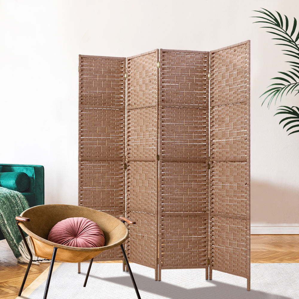 Artiss 4 Panel Room Divider Screen 163x170cm Woven Natural 7