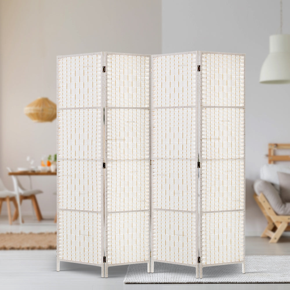 Artiss 4 Panel Room Divider Screen 163x170cm Woven White 8