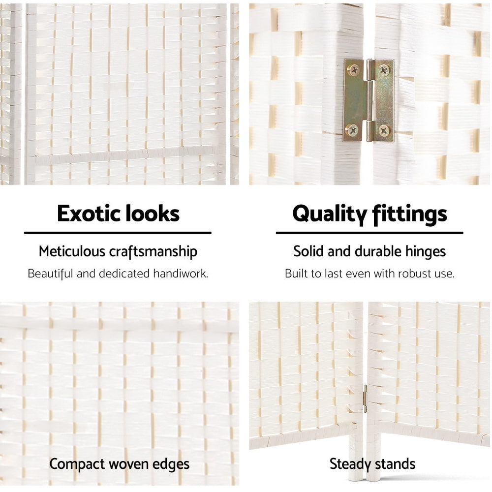 Artiss 4 Panel Room Divider Screen 163x170cm Woven White 6