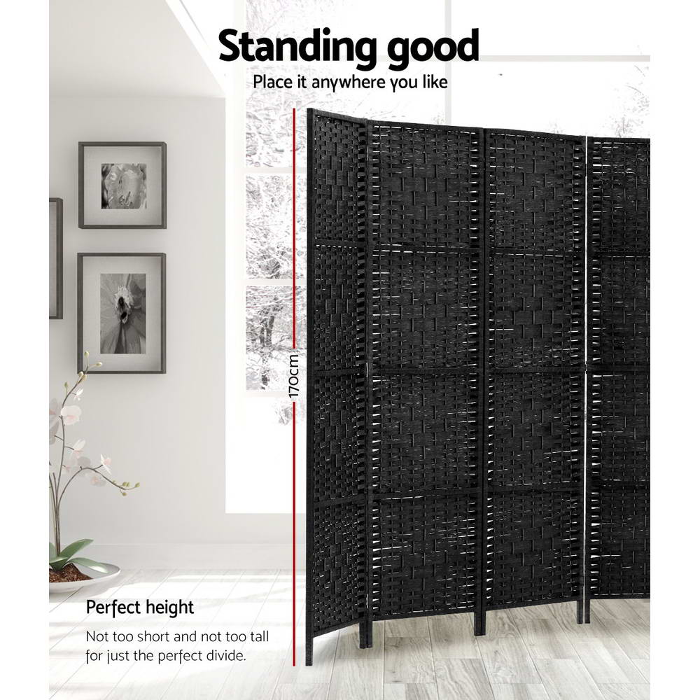 Artiss 8 Panel Room Divider Screen 326x170cm Woven Black 3