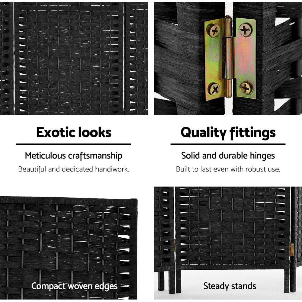Artiss 8 Panel Room Divider Screen 326x170cm Woven Black 6