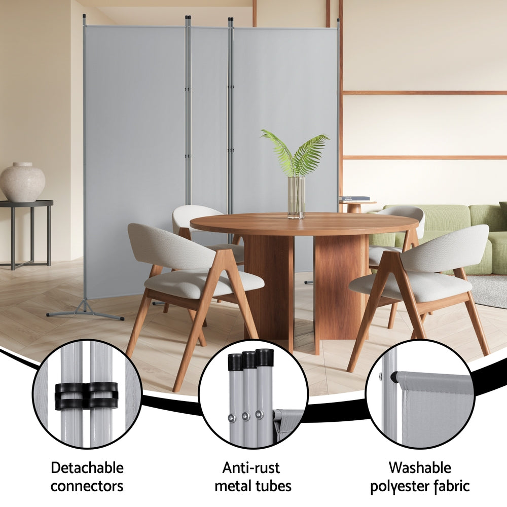 Artiss 3 Panel Room Divider Screen 260x180cm Fabric Grey 5