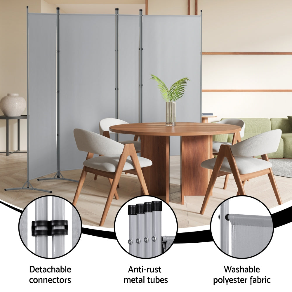 Artiss 4 Panel Room Divider Screen 345x180cm Fabric Grey 5