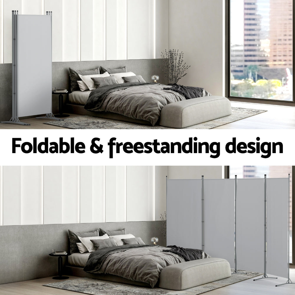 Artiss 4 Panel Room Divider Screen 345x180cm Fabric Grey 6