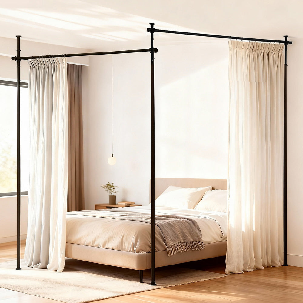 Artiss Room Divider Curtain Rod Extendable Black 7