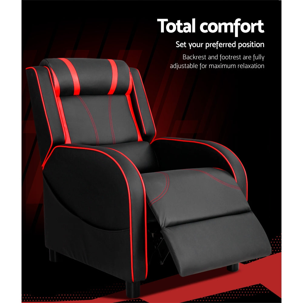 Artiss Recliner Chair Gaming Chair Leather Black Serik 6