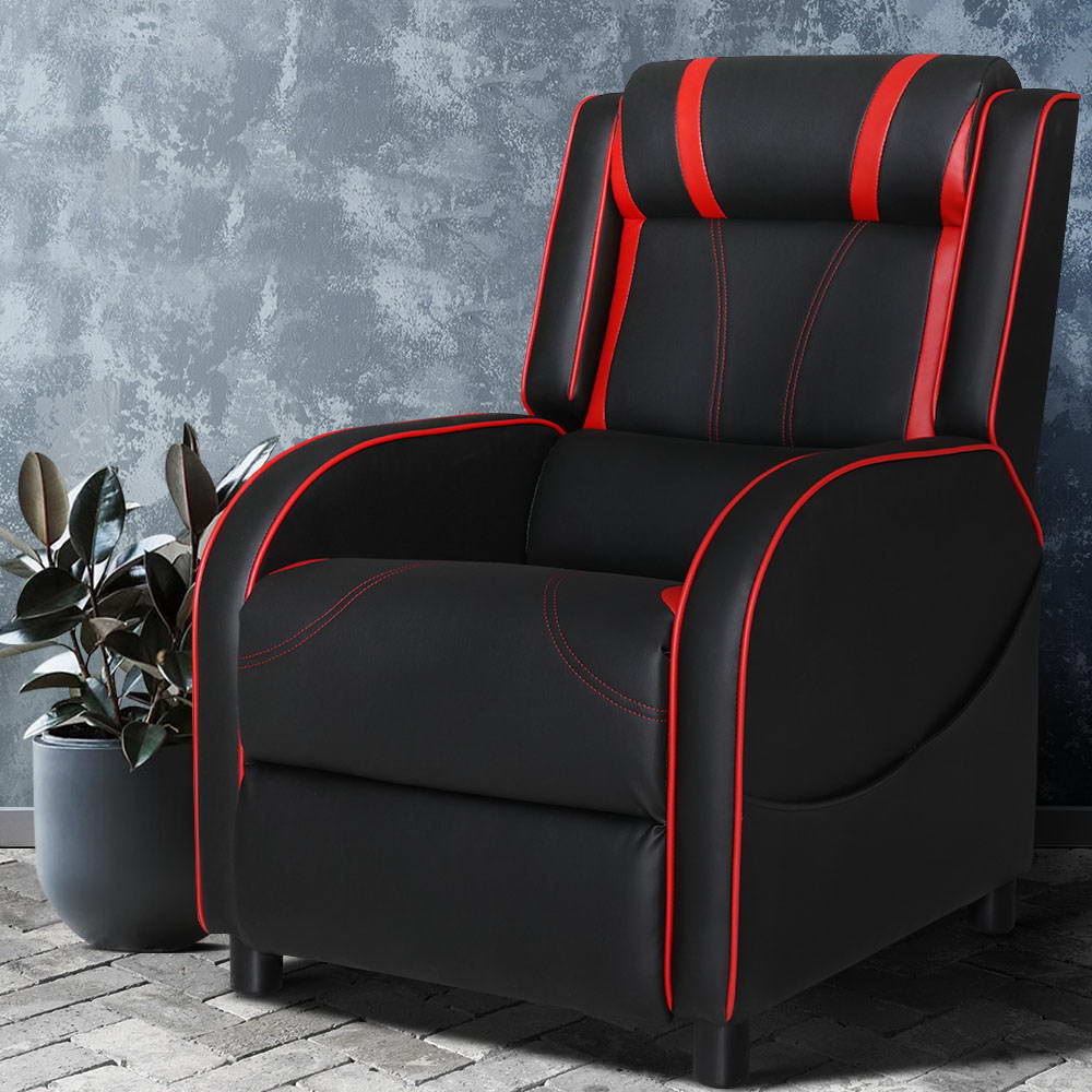 Artiss Recliner Chair Gaming Chair Leather Black Serik 7