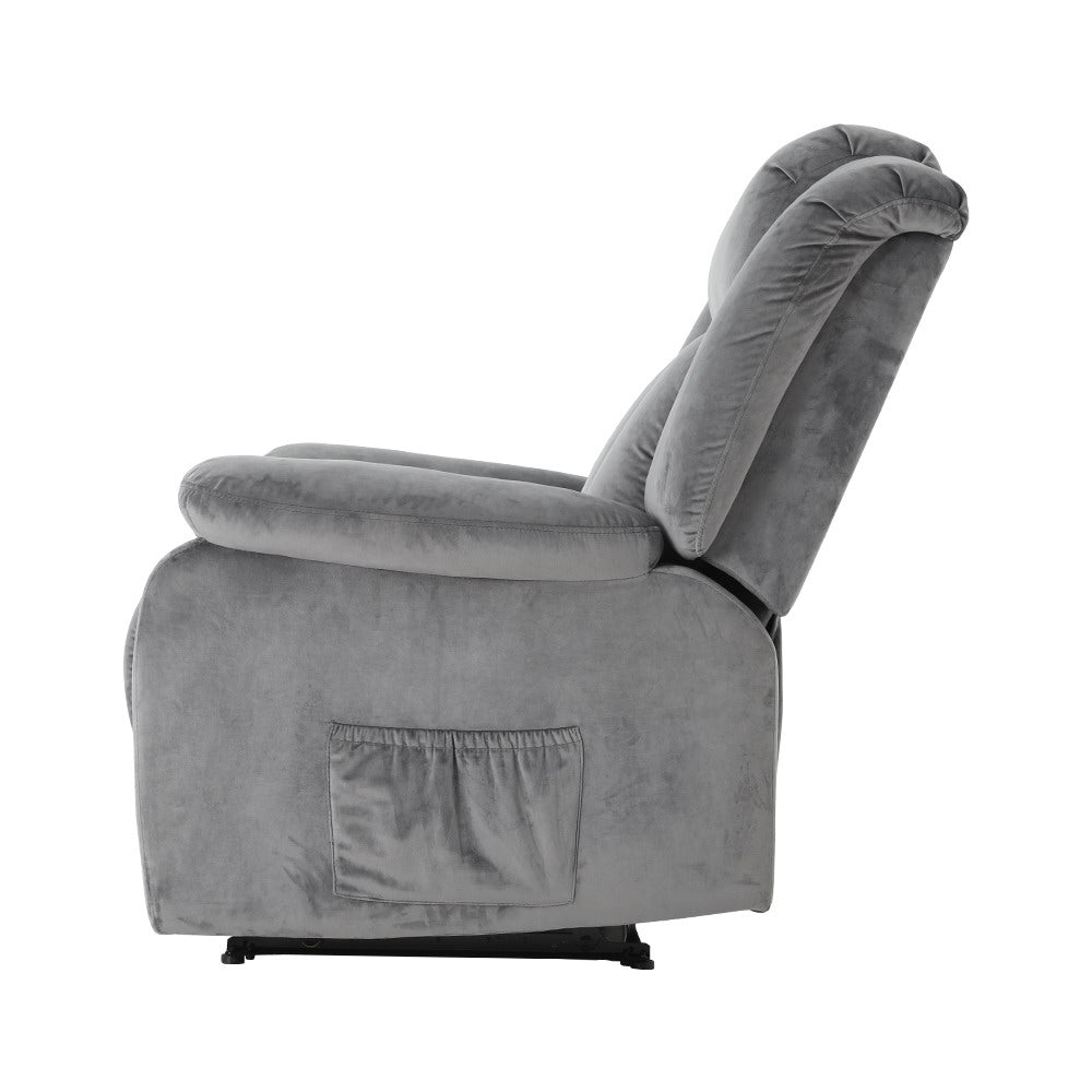 Artiss Recliner Chair Electric Massage Chair Velvet Lounge Sofa Heated Grey 3