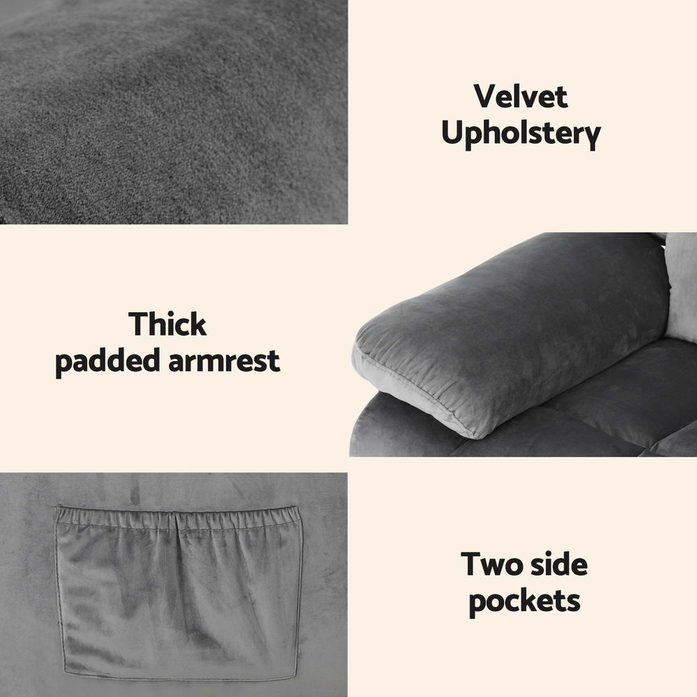 Artiss Recliner Chair Electric Massage Chair Velvet Lounge Sofa Heated Grey 6