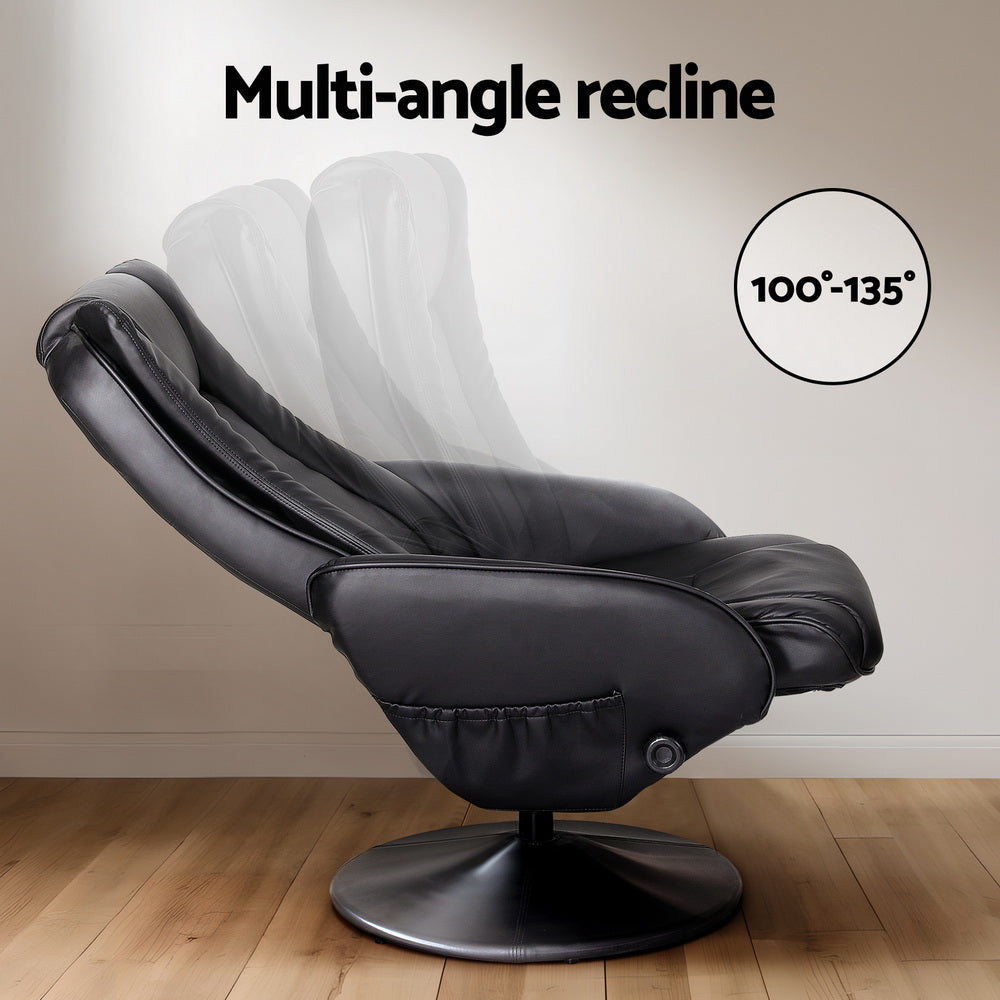 Artiss 2X Recliner Chair Ottoman Heated Massage Black 4