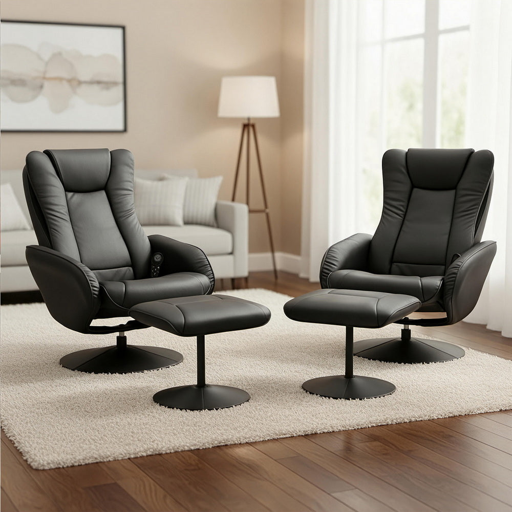 Artiss 2X Recliner Chair Ottoman Heated Massage Black 7