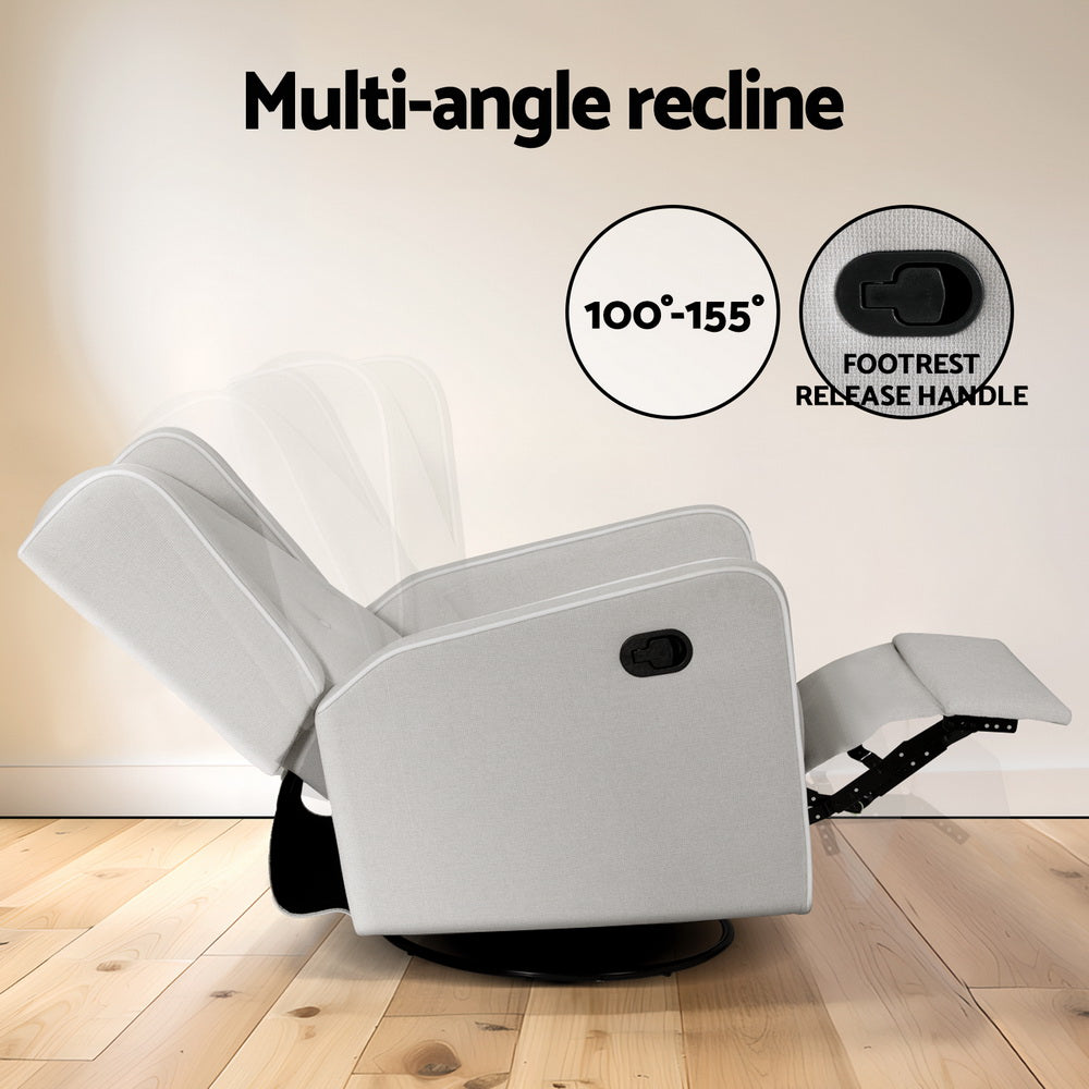 Artiss Recliner Armchair 360� Swivel Grey Fabric 4