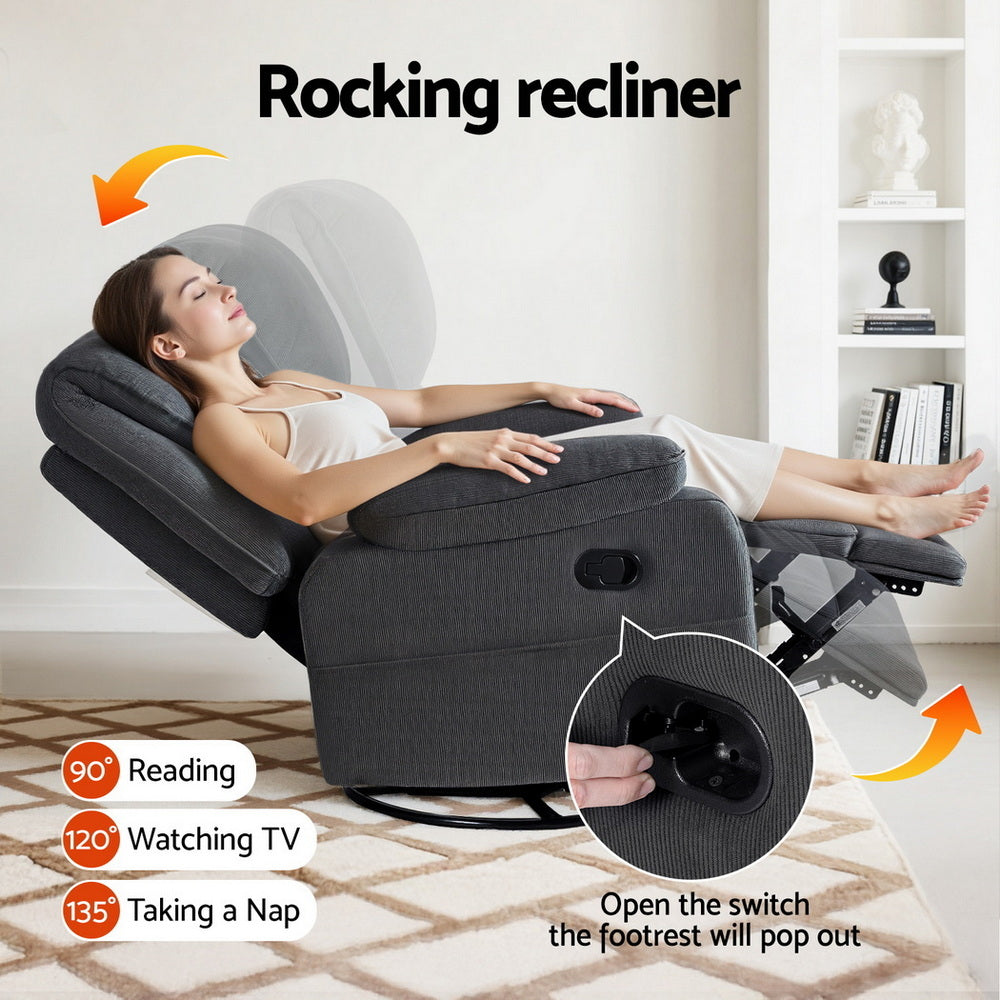 Artiss Rocking Recliner Chair 360 Swivel Massage Heated Reclining Chairs 6