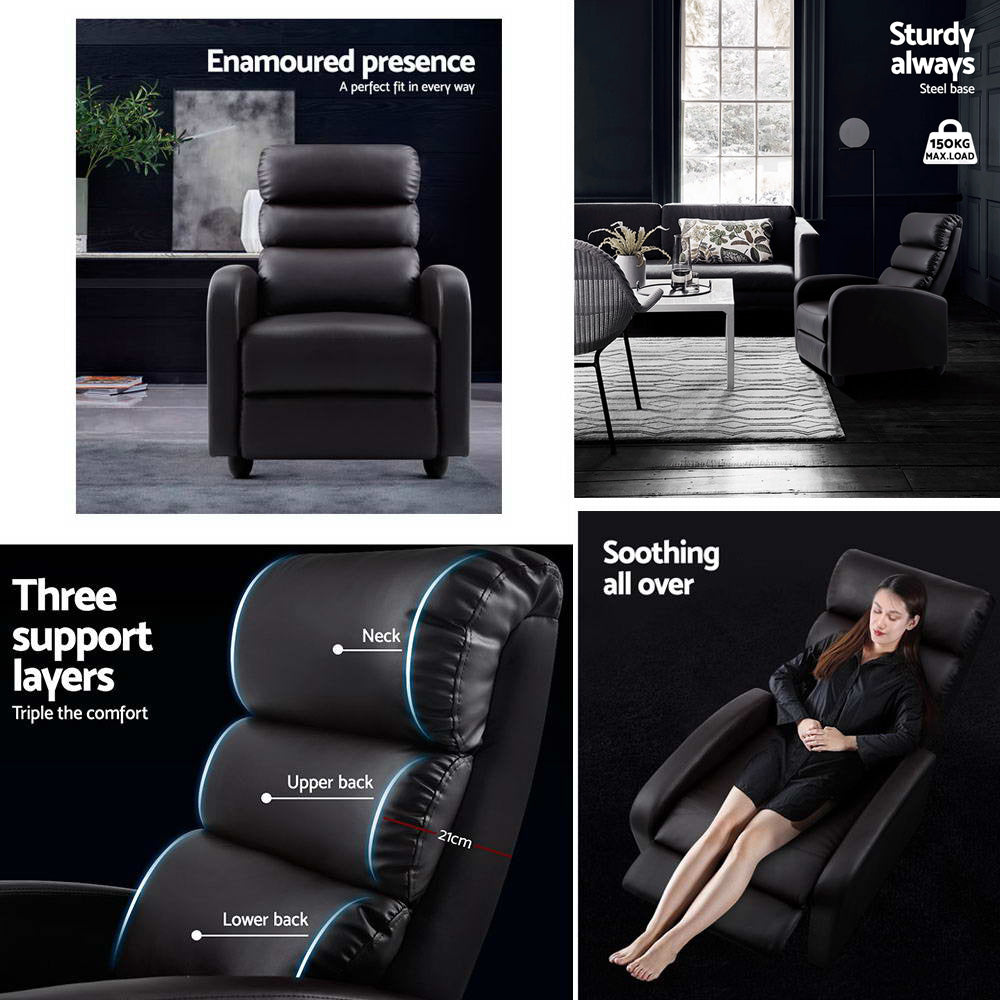 Artiss Recliner Armchair Brown Faux Leather Bolivia 4