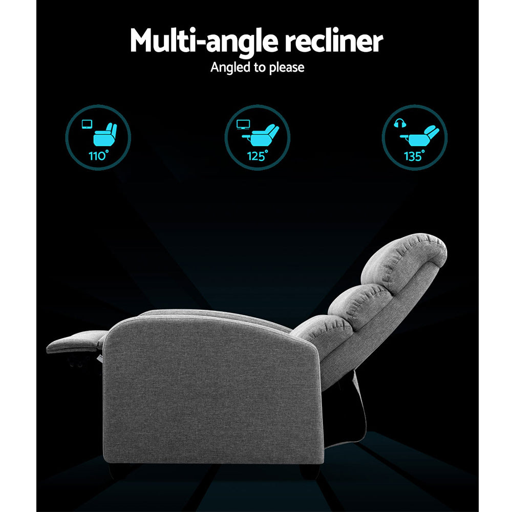 Artiss Recliner Armchair Grey Fabric Bolivia 3