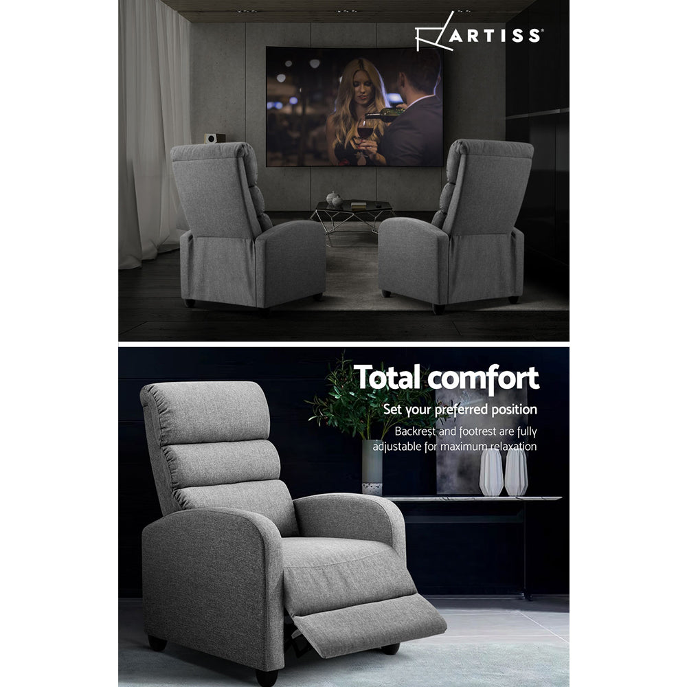 Artiss Recliner Armchair Grey Fabric Bolivia 5