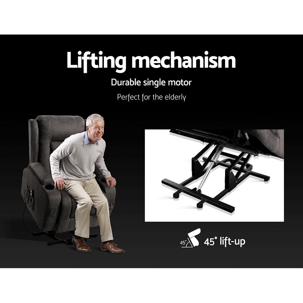 Artiss Recliner Chair Lift Assist Heated Massage Chair Velvet Rukwa 4