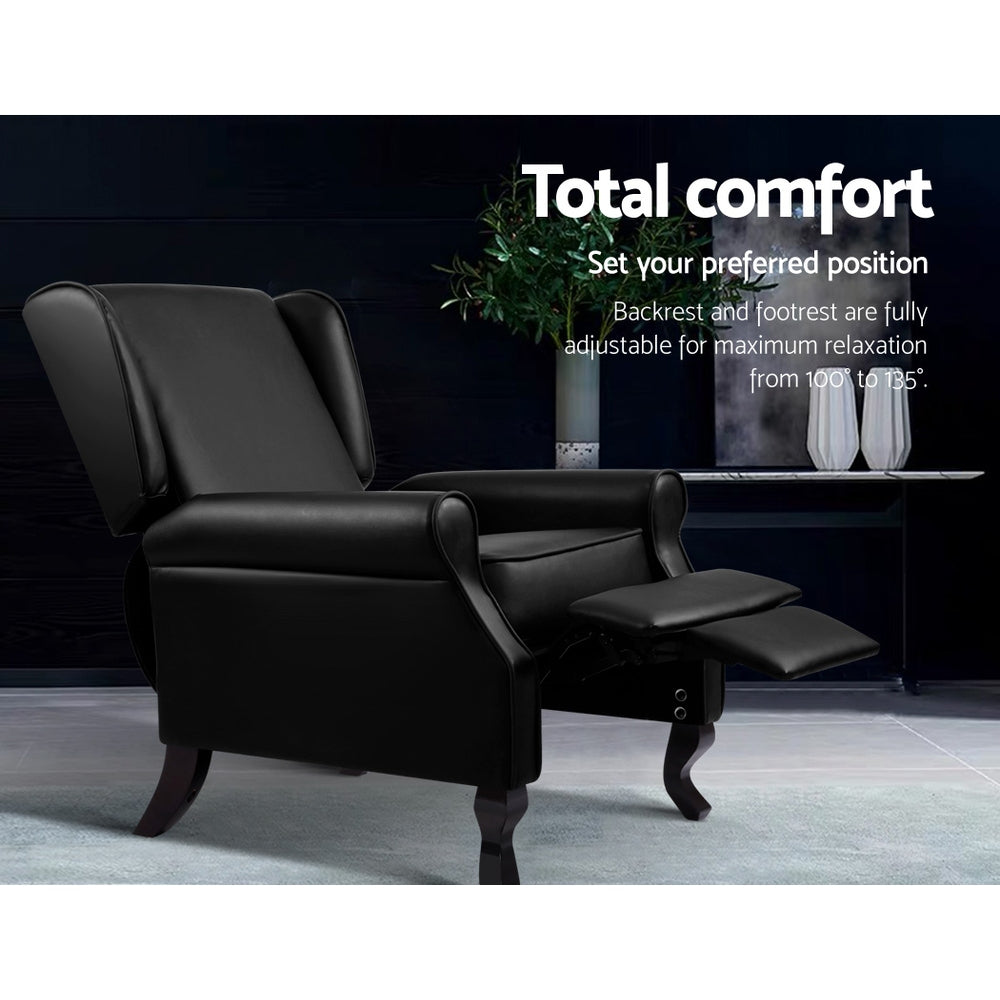 Artiss Recliner Armchair Black Faux Leather Domini 4