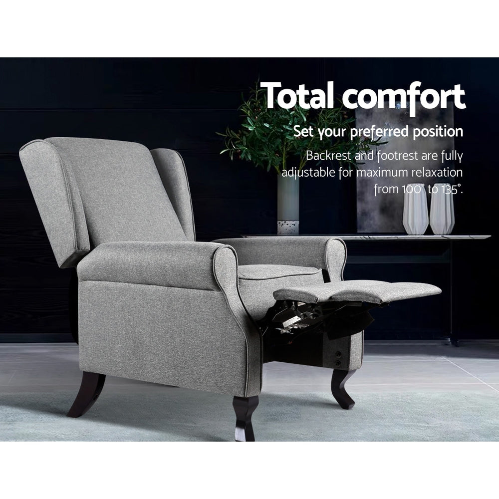 Artiss Recliner Armchair Grey Fabric Domini 4