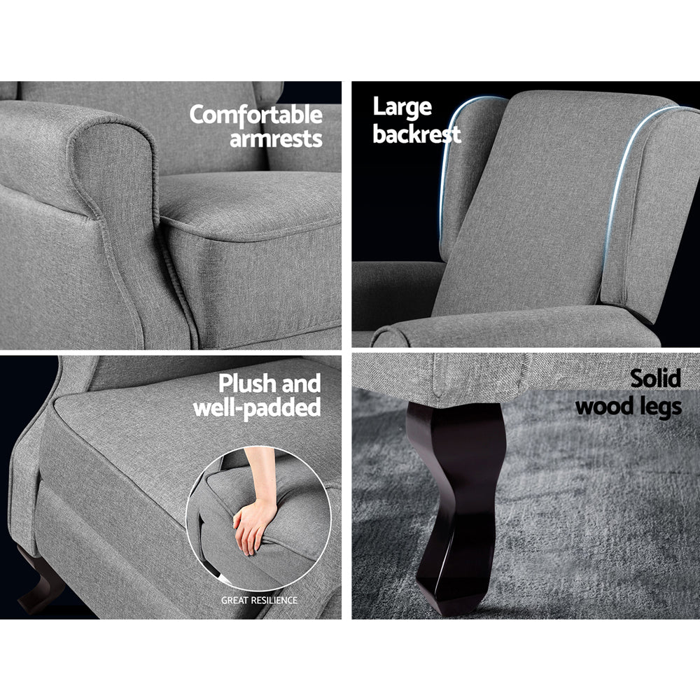 Artiss Recliner Armchair Grey Fabric Domini 6