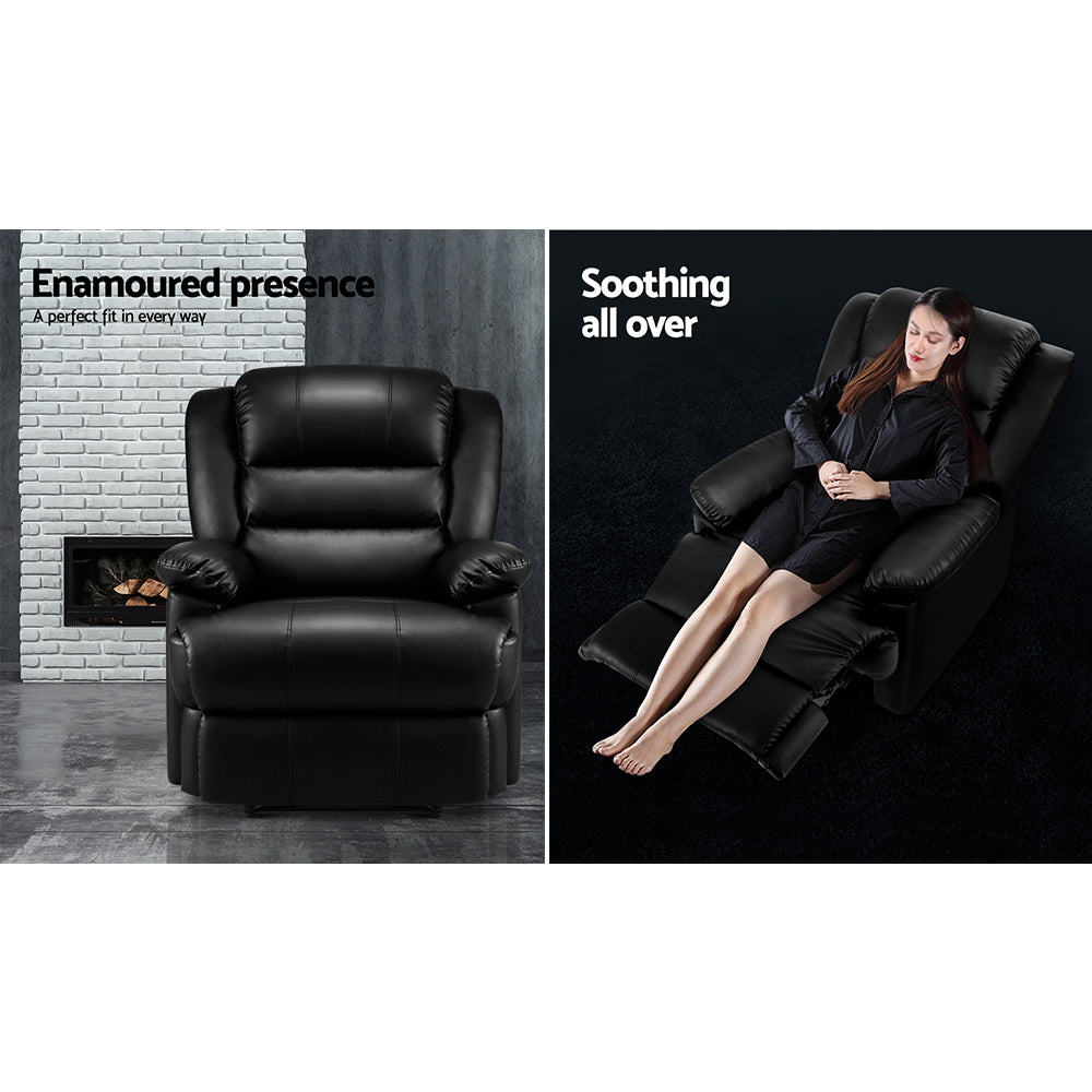 Artiss Recliner Chair Leather Black Cissy 3