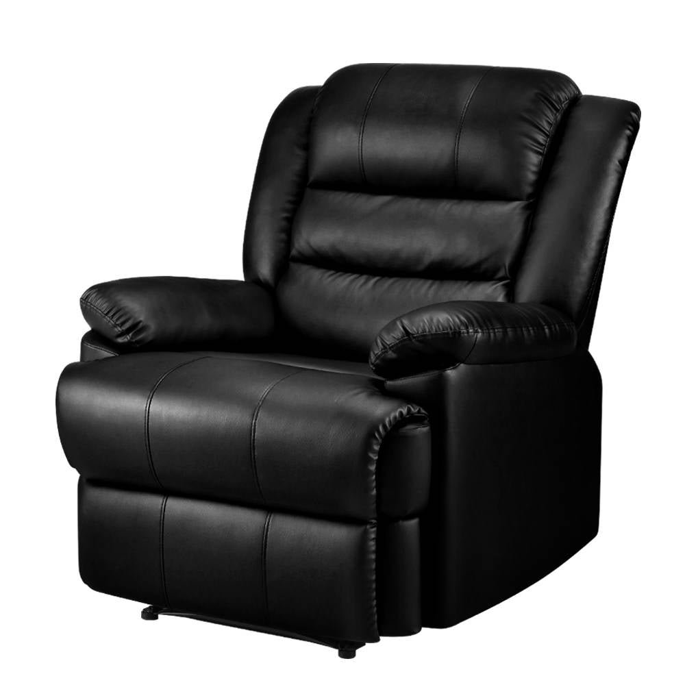 Artiss Recliner Chair Leather Black Cissy 7
