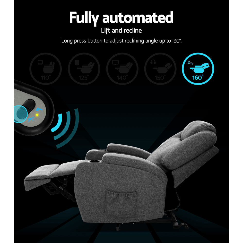 Artiss Recliner Chair Lift Assist Heated Massage Chair Velvet Milio 3