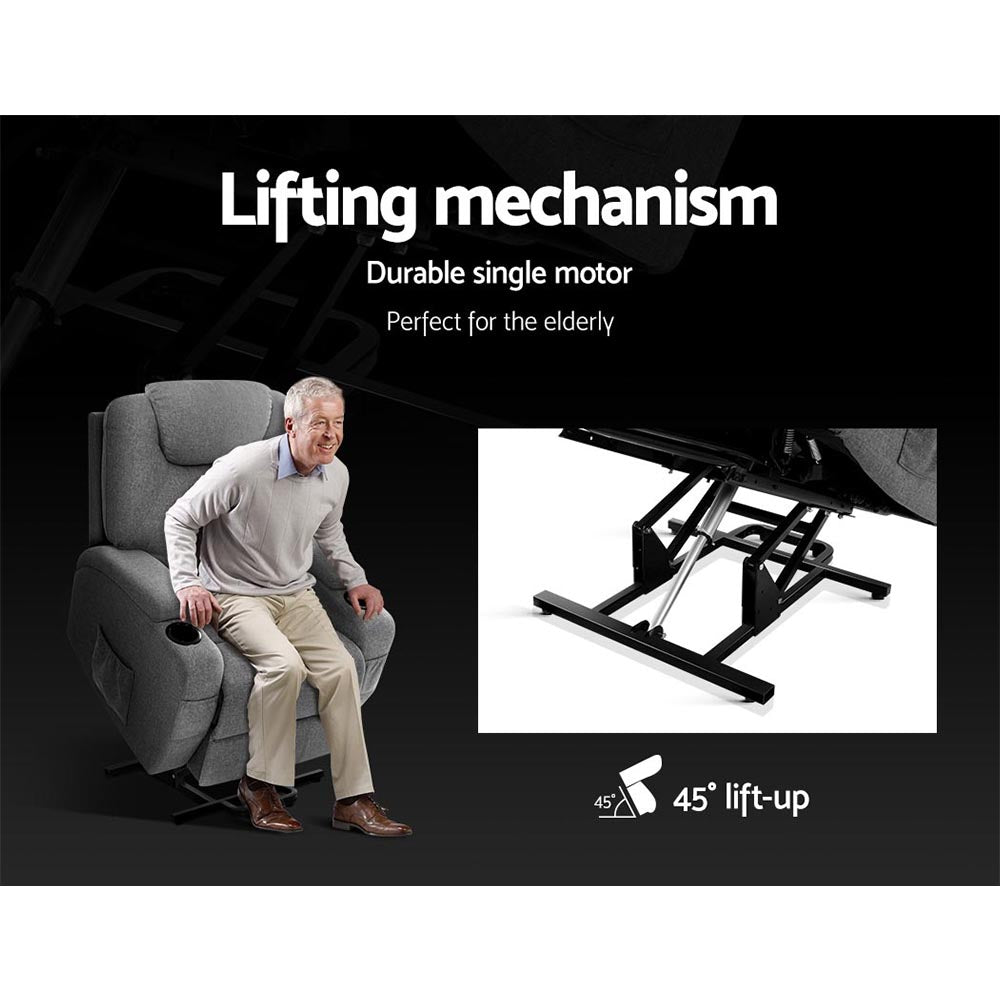 Artiss Recliner Chair Lift Assist Heated Massage Chair Velvet Milio 4