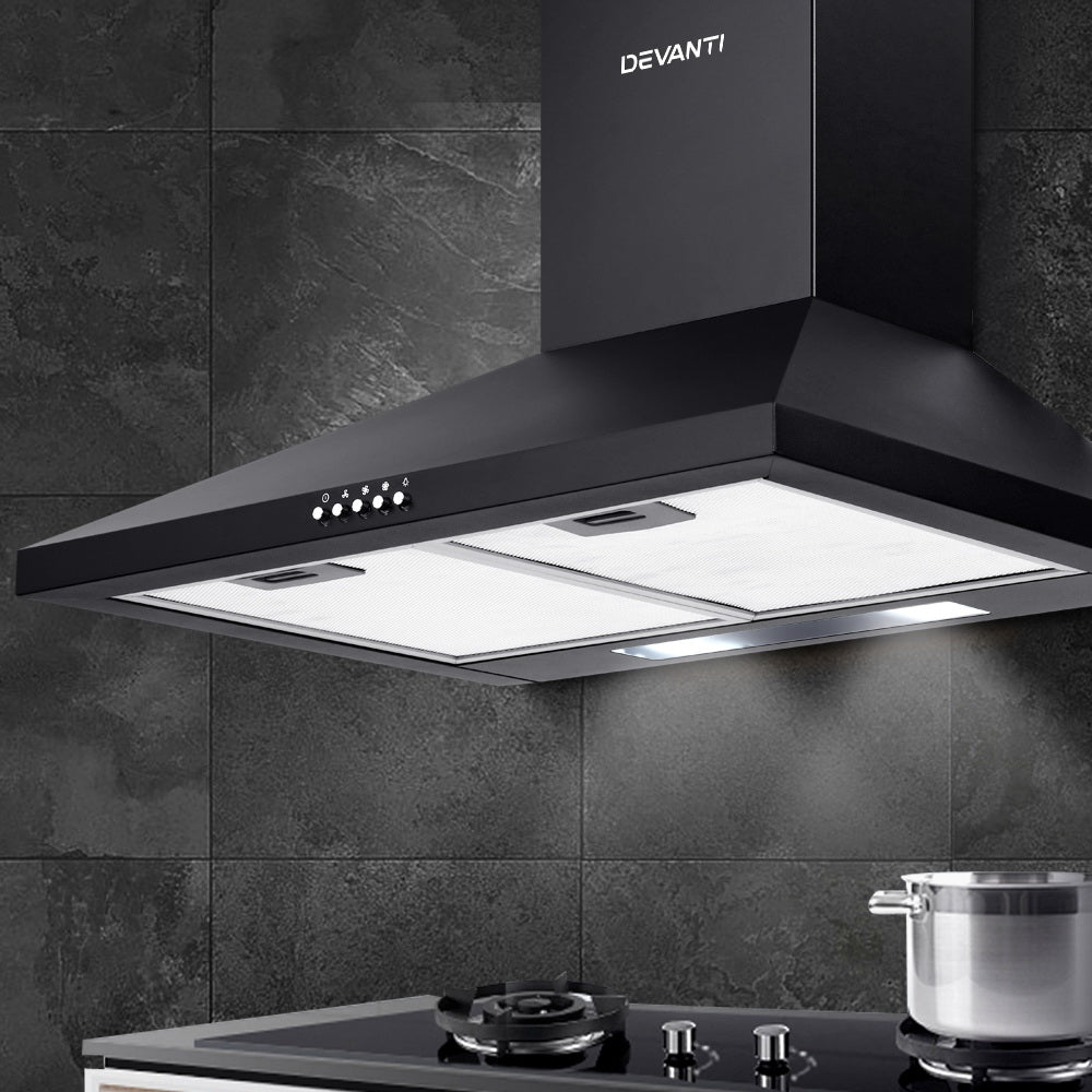 Devanti 600mm Range Hood 60cm Rangehood Black 7