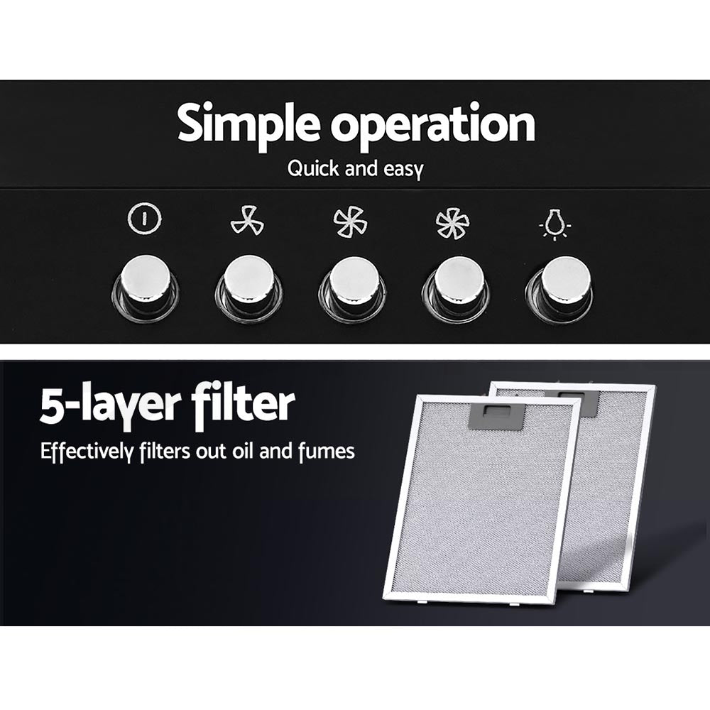 Devanti 900mm Range Hood 90cm Rangehood Black 4
