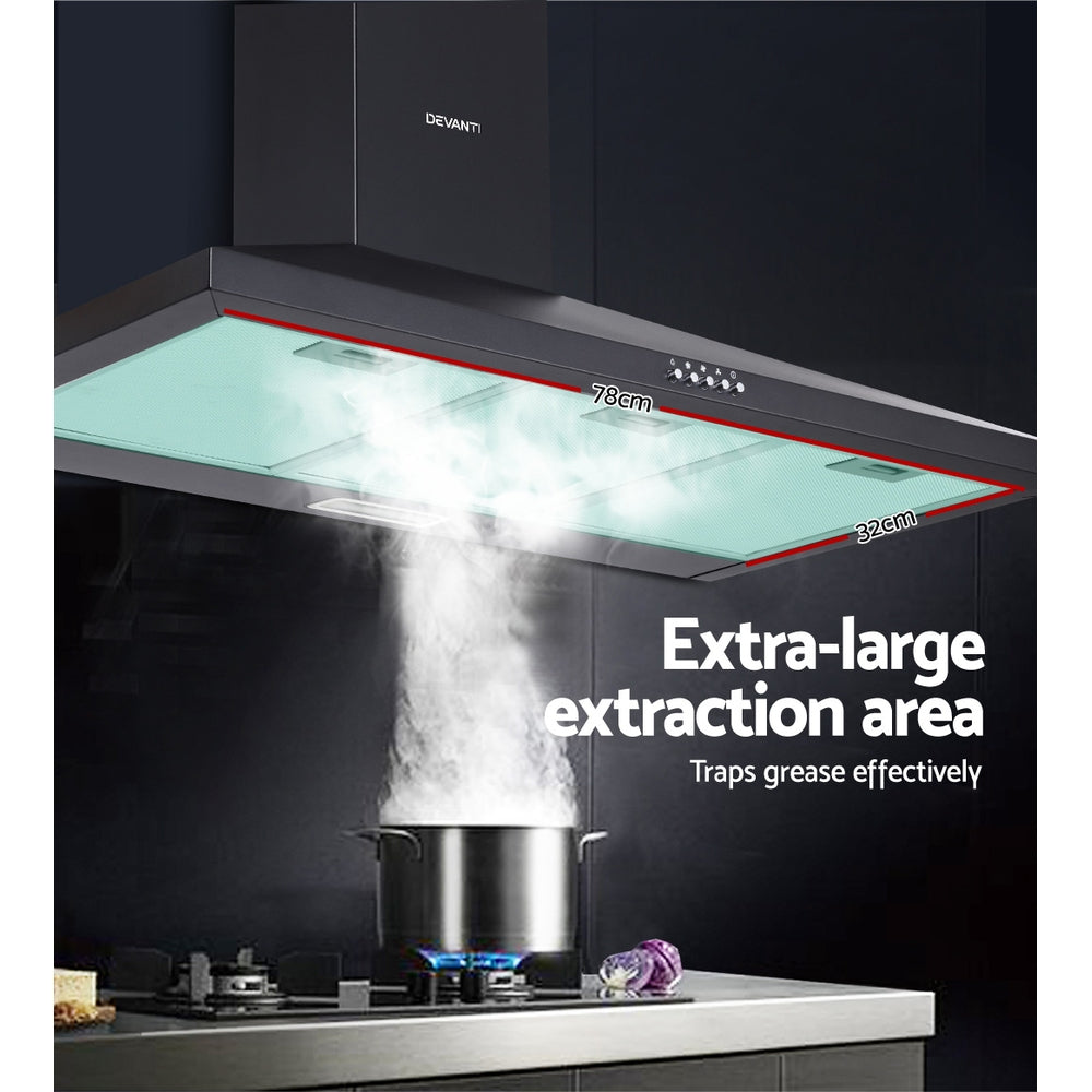 Devanti 900mm Range Hood 90cm Rangehood Black 5
