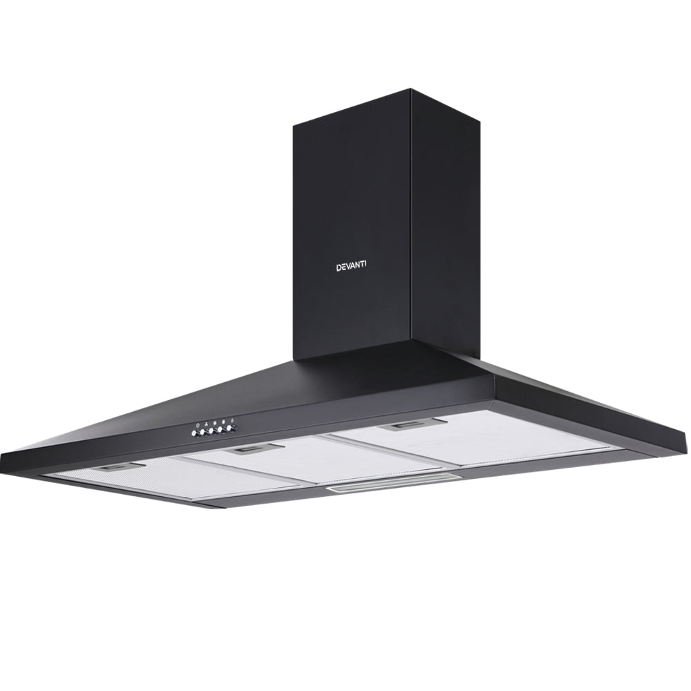 Devanti 900mm Range Hood 90cm Rangehood Black 8